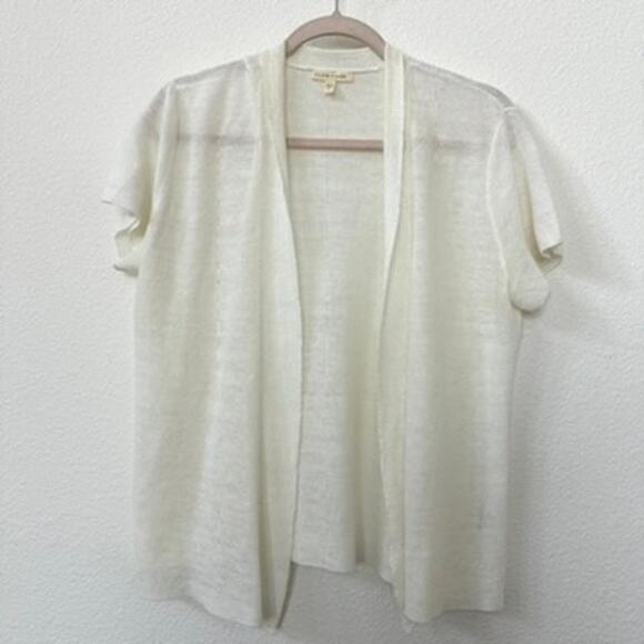 Eileen Fisher Sweaters - Eileen Fisher Open Front Cardigan Cream Short Sleeve Lightweight Hemp L Coastal